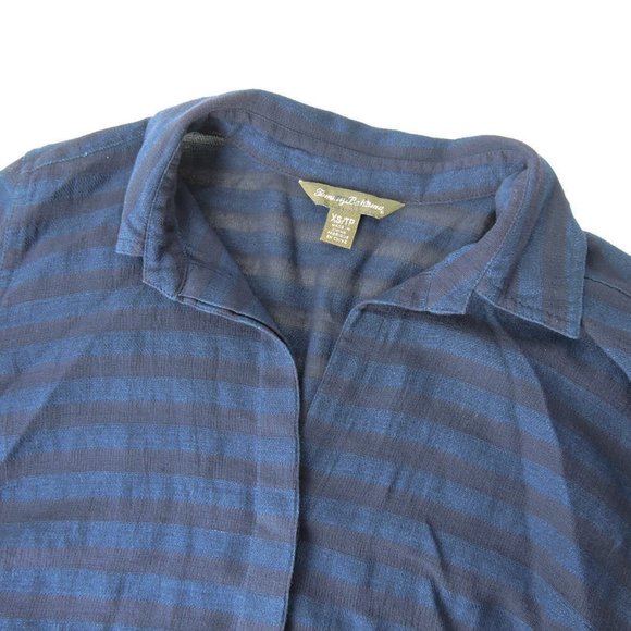 Tommy Bahama XS navy blue shadow stripe button down light blouse top shirt - Picture 6 of 10